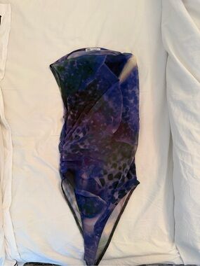 Zara Purple and Navy Sheer Mesh Bodysuit